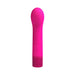Pink silicone G-spot vibrator with a gently curved, rounded head and smooth finish, standing upright on a white background.