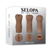 Selopa Party Pack featuring three dark-toned strokers with varied textured openings for diverse intimate sensations.
