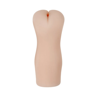 Light beige life-like stroker with a smooth exterior and realistic textured opening for intimate use.