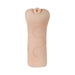 Light beige textured male stroker sleeve with a soft, flexible design and realistic orifice detail.