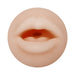 Close-up of a soft, life-like oral stroker with detailed lips in a natural skin tone.