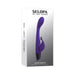 Selopa Plum Passion dual stimulator in purple silicone with textured G-spot curve and flexible tickler, shown on product packaging.