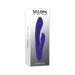 Purple silicone poseable bunny vibrator with dual stimulation shown on white product packaging.