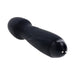Black silicone rechargeable vibrating wand with textured grip and rounded head, angled view on white background.