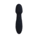 Black silicone rechargeable vibrating wand with rounded head and textured grip, sleek and compact design.