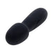 Black silicone rechargeable vibrating wand with textured grip and rounded head, sleek and compact design.