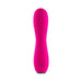 Pink silicone rechargeable mini vibrator with textured quilted head and power button on handle.