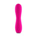 Pink silicone rechargeable mini vibrator with textured quilted pattern and power button on handle