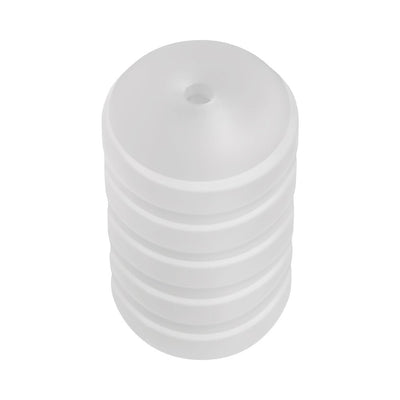 Clear ribbed cylindrical stroker with a small central opening, made from soft, flexible TPE material.