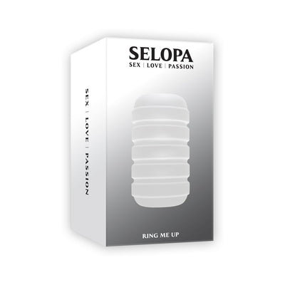 Selopa Ring Me Up clear textured stroker in white and gray packaging with brand name and product tagline visible.