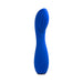 Blue silicone rechargeable G-spot vibrator with curved, textured head and power button on handle.