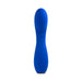 Blue silicone rechargeable G-spot vibrator with textured head and power button on handle.