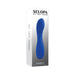 Blue silicone rechargeable G-spot vibrator with textured head displayed on white and gray Selopa branded packaging.