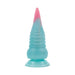 Multicolor silicone vibrating dildo with ridged, tapered design and suction cup base for hands-free use.