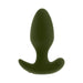 Green silicone vibrating plug with a tapered tip and wide safety base, designed for comfortable use.
