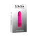 Selopa Tiny Temptation rechargeable pink silicone bullet vibrator in sleek packaging with sex love passion branding.