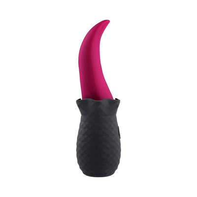 Selopa rechargeable silicone tongue teaser with textured black handle and flexible magenta tip.