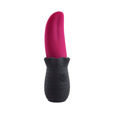 Rechargeable Selopa Tongue Teaser vibe with flexible pink silicone tip and textured black handle.