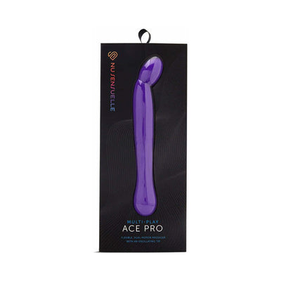 Purple Sensuelle Ace Pro multi-play massager with flexible dual motors and oscillating tip in black packaging.