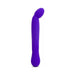 Purple elongated silicone vibrator with angled head and textured grip, designed for targeted stimulation and ergonomic use.