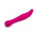 Bright pink silicone G-spot vibrator with curved ergonomic design and smooth finish on white background.