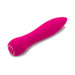 Compact pink silicone mini vibrator with smooth curved design and rounded tip on white background.