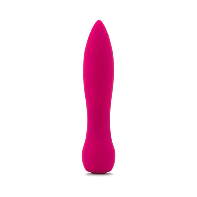 Compact magenta silicone mini vibrator with a smooth, tapered design and ergonomic base for precise stimulation.