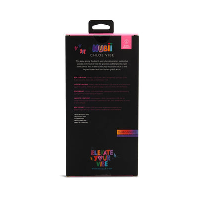 Back view of Sensuelle Chloe Nubii Vibe packaging highlighting product features and warranty details.