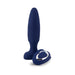 Navy blue silicone Sensuelle Fino Roller Motion Plug with matching remote control on white background.
