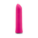 Pink sleek bullet vibrator with a smooth, tapered tip and discreet base controls on white background.