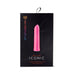 Packaging of Sensuelle Iconic Bullet vibrator in black box with pink product visible through window and colorful logo text