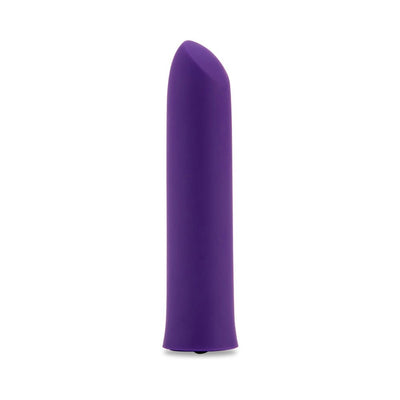 Purple Sensuelle Nubii Evie Bullet vibrator with smooth, sleek design and angled tip on white background.