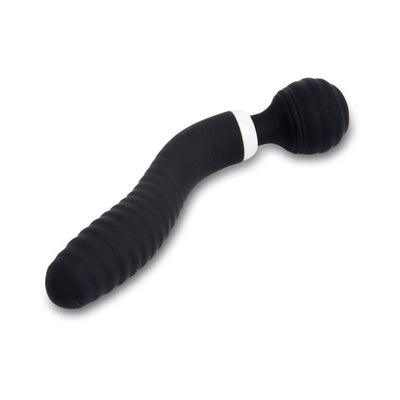 Black flexible dual-ended wand with textured shaft and rounded head, designed for targeted stimulation.