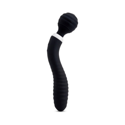 Black flexible Sensuelle Nubii Lolly Wand with ribbed texture and rounded head on white background.
