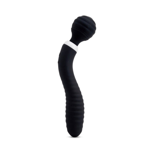 Black flexible Sensuelle Nubii Lolly Wand with ribbed texture and rounded head on white background.