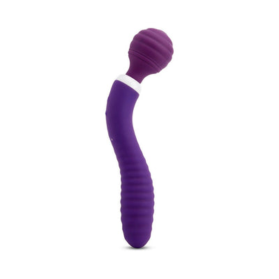 Purple flexible wand with textured handle and rounded ribbed head, designed for targeted stimulation.