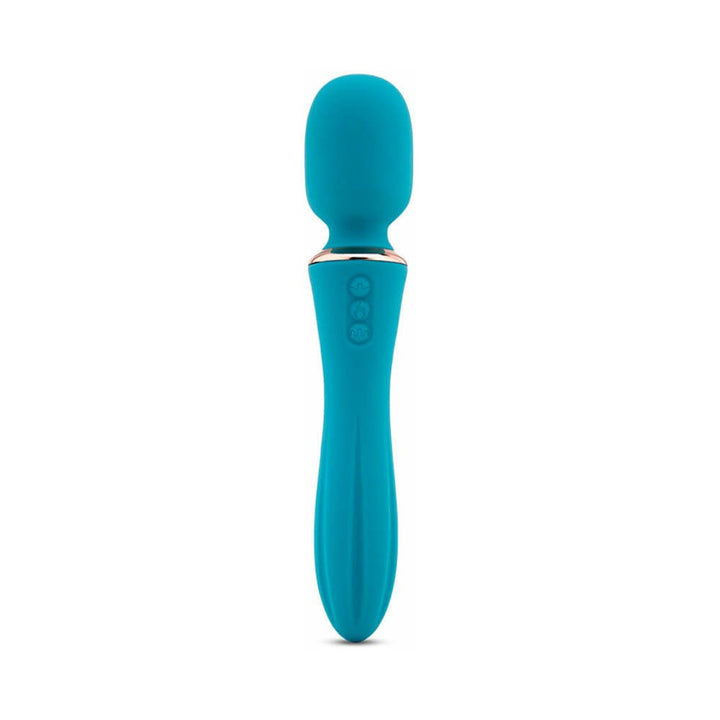 Teal Sensuelle Nubii Mika Mini Wand with smooth silicone finish and three control buttons on handle.