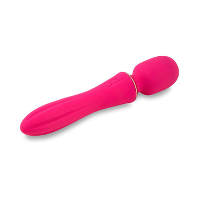 Bright pink Sensuelle Nubii Mika Mini Wand with smooth silicone body and rounded head, featuring three control buttons.