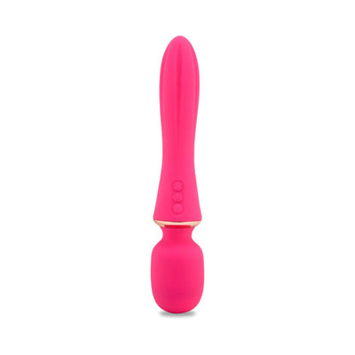 Bright pink Sensuelle Nubii Mika Mini Wand with smooth silicone texture and three control buttons on the handle.