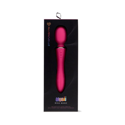 Sensuelle Nubii Mika Mini Wand in pink with sleek ergonomic design, displayed in black branded packaging.