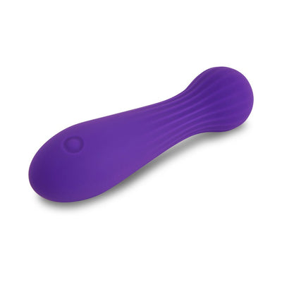 Purple Sensuelle Nubii Sola Bullet vibrator with flexible, textured silicone body and single-button control on white background.