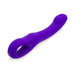 Purple curved silicone vibrator with textured head and ergonomic handle featuring control buttons and magnetic charging points.