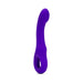 Purple silicone curved vibrator with textured rounded tip and ergonomic handle with control buttons.