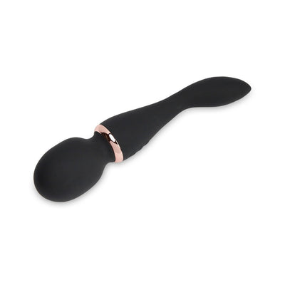 Black dual-ended Sensuelle Xlr8 Alluvion Wand with rose gold accent, curved for versatile stimulation and ergonomic grip.