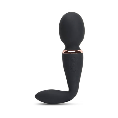 Black Sensuelle Xlr8 Alluvion dual-ended wand with curved handle and rose gold accent, designed for versatile stimulation.