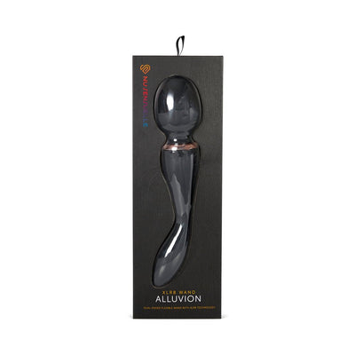 Sensuelle Xlr8 Alluvion dual-ended black wand vibrator in sleek black packaging with clear display window.