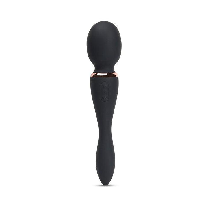 Black Sensuelle Xlr8 Alluvion dual-ended wand vibrator with sleek ergonomic design and rose gold accent ring.