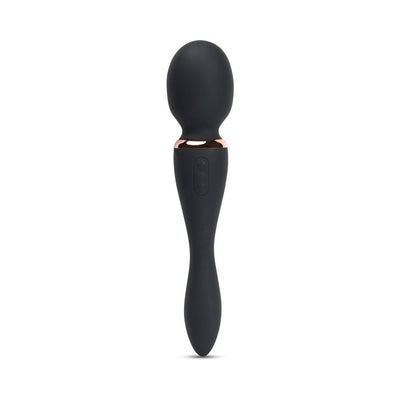 Black Sensuelle Xlr8 Alluvion dual-ended wand vibrator with sleek ergonomic design and rose gold accent ring.