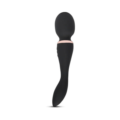 Black dual-ended Sensuelle Xlr8 Alluvion Wand with curved handle and rounded head, featuring a soft silicone finish.