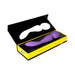 Purple Sensuelle Xlr8 Alluvion dual-ended wand vibrator in black and yellow presentation box with cutout insert.